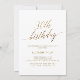 Elegant Guld Calligraphy 30års födelsedag Inbjudningar