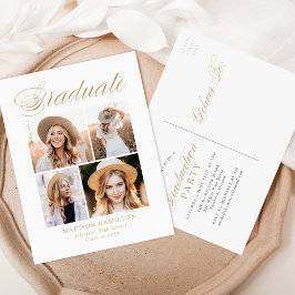 Elegant Guld Calligraphy 4 Photo Studentfest Inbjudan Vykort