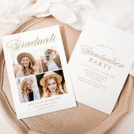 Elegant Guld Calligraphy 4 Photo Studentfest Inbjudningar