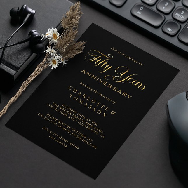 Elegant Guld Calligraphy 50-årsdagen Bröllop Inbjudningar (Elegant Gold Calligraphy 50th Anniversary Wedding Invitation)