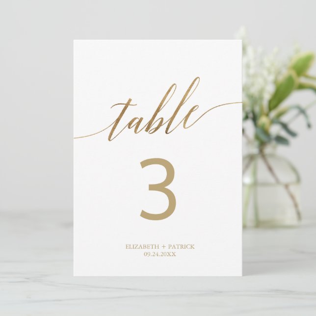 Elegant Guld Calligraphy 5x7-tums Bordsnummer (Stående Fram)