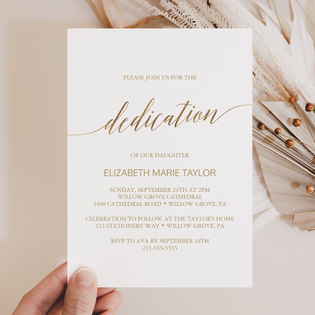 Elegant Guld Calligraphy Baby Dedication Inbjudningar (Skapare uppladdad)