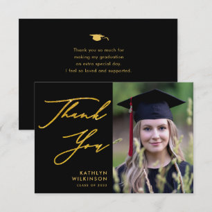 Elegant Guld Calligraphy Black Simple Studenten Tack Kort