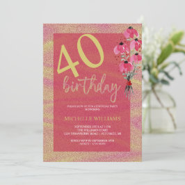 Elegant Guld Calligraphy Blommigt Birthday Inbjudningar