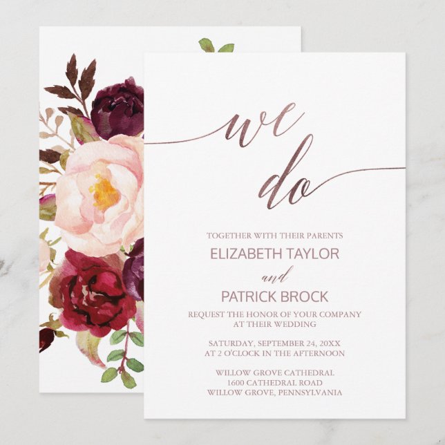 Elegant Guld Calligraphy Blommigt Vi gör Bröllop Inbjudningar (Fram/baksida)
