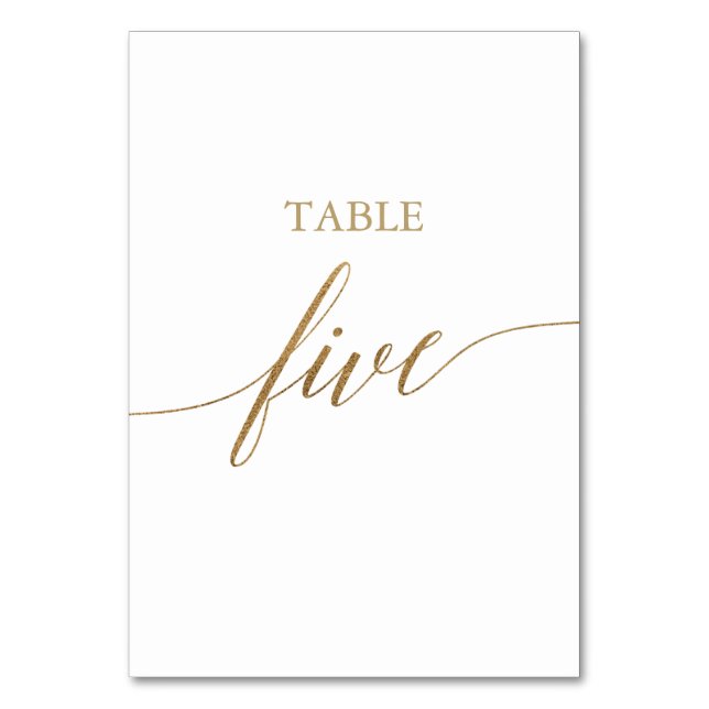 Elegant Guld Calligraphy Bord Fem Bordsnumret Bordsnummer (Framsidan)