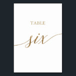 Elegant Guld Calligraphy Bord Sex Bordsnummer<br><div class="desc">Det här guld-kalligrafin bord 6-bordsnumret i elegant är perfekt för ett enkelt bröllop. Neutraltens utformning har ett minimalistiskt kort som är dekorerat med romantisk och vismisk faux-folie guld typografi. Kortet skrivs ut på framsidan och baksidan (dubblan). Andra bordsnummer i samlingen säljs separat. Obs! Den här designen har inte äkta guld-folie....</div>