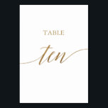 Elegant Guld Calligraphy Bord Ten Bordsnummer<br><div class="desc">Det här guld-kalligrafin bord tio-bordsnumret i elegant är perfekt för ett enkelt bröllop. Neutraltens utformning har ett minimalistiskt kort som är dekorerat med romantisk och vismisk faux-folie guld typografi. Kortet skrivs ut på framsidan och baksidan (dubblan). Andra bordsnummer i samlingen säljs separat. Obs! Den här designen har inte äkta guld-folie....</div>