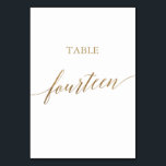 Elegant Guld Calligraphy Bordsnummer Fjorton<br><div class="desc">Guld-kalligrafin i elegant 14 bordsnummer är perfekt för ett enkelt bröllop. Neutraltens utformning har ett minimalistiskt kort som är dekorerat med romantisk och vismisk faux-folie guld typografi. Kortet skrivs ut på framsidan och baksidan (dubblan). Andra bordsnummer i samlingen säljs separat. Obs! Den här designen har inte äkta guld-folie. Det är...</div>