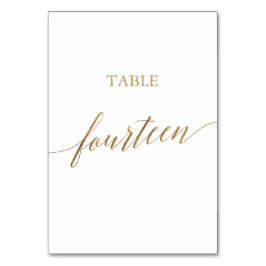 Elegant Guld Calligraphy Bordsnummer Fjorton