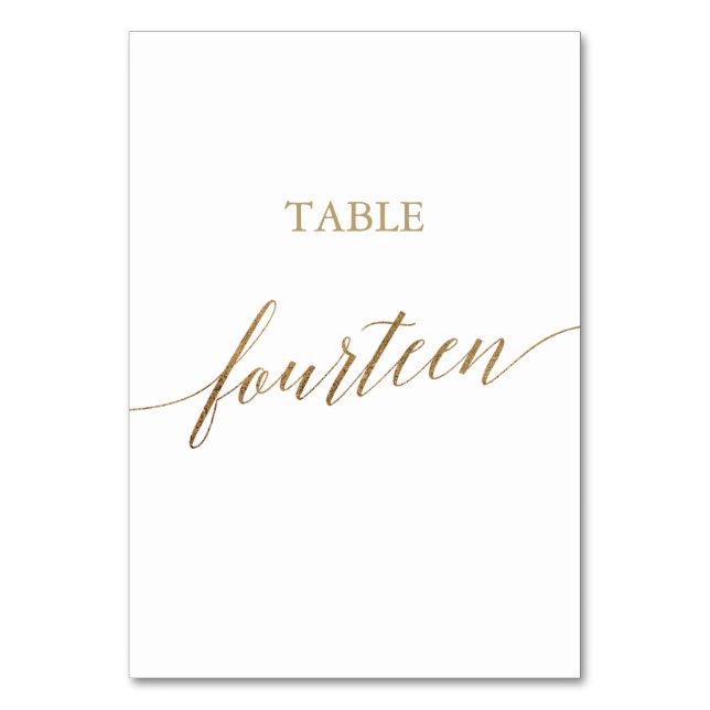 Elegant Guld Calligraphy Bordsnummer Fjorton (Framsidan)