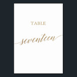 Elegant Guld Calligraphy Bordsnummer Seventeen<br><div class="desc">Guld-kalligrafin i elegant är bord sjutton bordsnummer en perfekt för ett enkelt bröllop. Neutraltens utformning har ett minimalistiskt kort som är dekorerat med romantisk och vismisk faux-folie guld typografi. Kortet skrivs ut på framsidan och baksidan (dubblan). Andra bordsnummer i samlingen säljs separat. Obs! Den här designen har inte äkta guld-folie....</div>