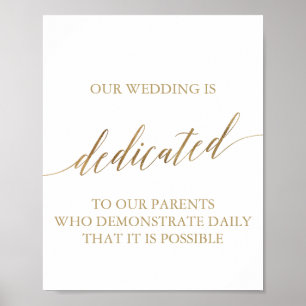 Elegant Guld Calligraphy Bröllop Dedication Sign Poster