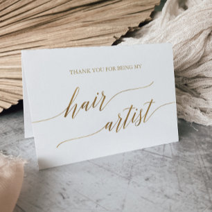 Elegant Guld Calligraphy Bröllop Hair Artist Tack Kort