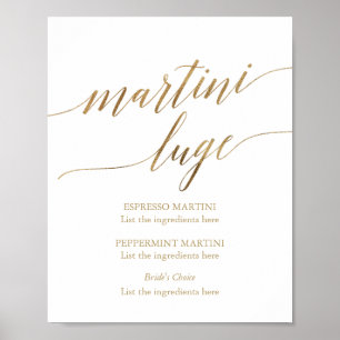 Elegant Guld Calligraphy Bröllop Martini Luge Poster