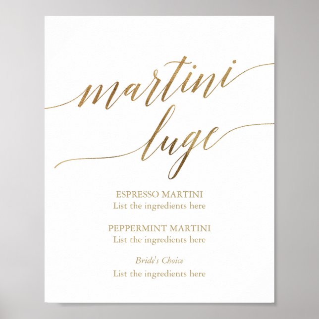 Elegant Guld Calligraphy Bröllop Martini Luge Poster (Framsidan)
