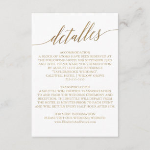 Elegant Guld Calligraphy Bröllop Spain Detalles Tilläggskort