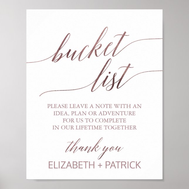 Elegant Guld Calligraphy Bucket List Sign Poster (Framsidan)