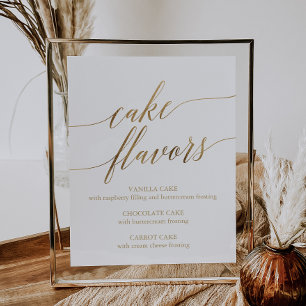 Elegant Guld Calligraphy Cake Flavors Sign Poster