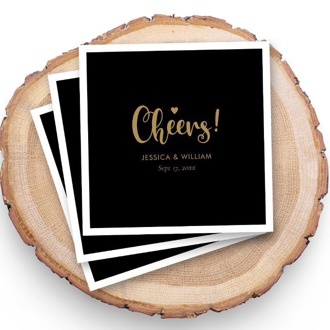 Elegant Guld Calligraphy Cheers Napkins - Black Pappersservett (Elegant Gold Calligraphy Cheers Napkins - Black)