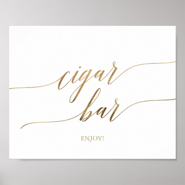 Elegant Guld Calligraphy Cigar Pub Vågrät Poster (Framsidan)