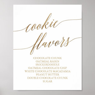 Elegant Guld Calligraphy Cookie Flavors Sign Poster
