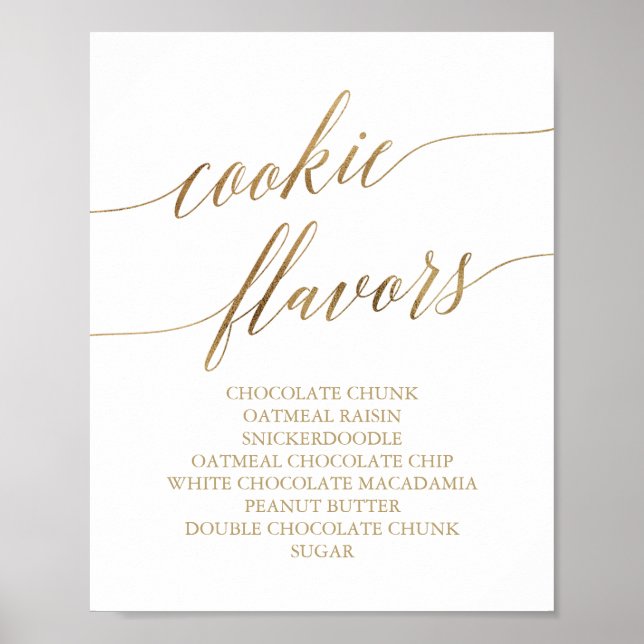 Elegant Guld Calligraphy Cookie Flavors Sign Poster (Framsidan)