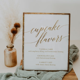 Elegant Guld Calligraphy Cuptårta Flavors Sign Poster
