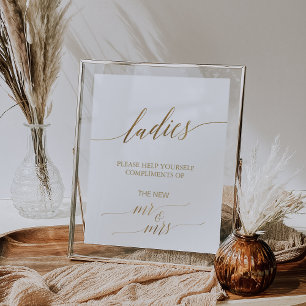 Elegant Guld Calligraphy Dam Bathroom Sign Poster