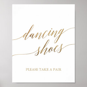 Elegant Guld Calligraphy Dancing Shoes Sign Poster