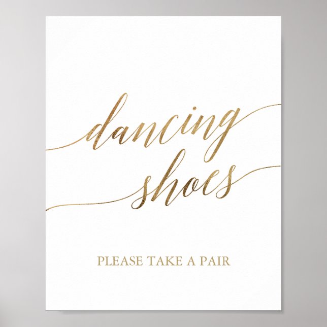 Elegant Guld Calligraphy Dancing Shoes Sign Poster (Framsidan)