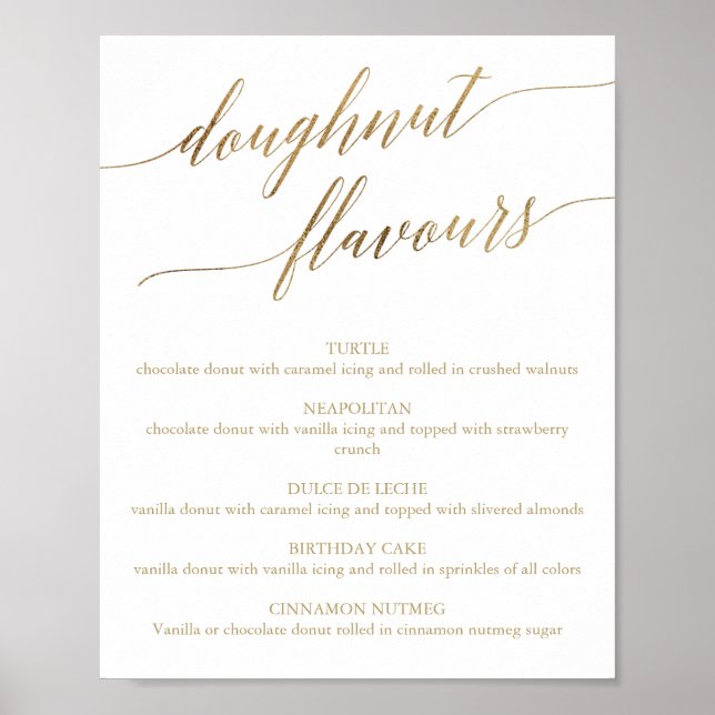 Elegant Guld Calligraphy Doughnut Flavors Sign Poster (Framsidan)
