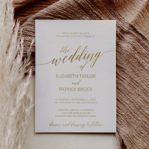 Elegant Guld Calligraphy   Elfenbenskusten Bröllop Inbjudningar