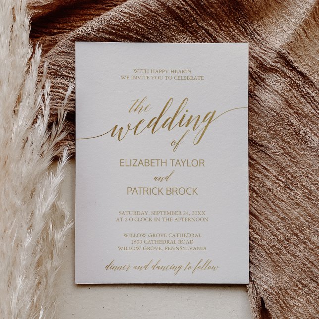Elegant Guld Calligraphy | Elfenbenskusten Bröllop Inbjudningar (Skapare uppladdad)