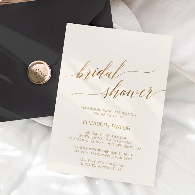 Elegant Guld Calligraphy | Elfenbenskustens Möhipp Inbjudningar (Skapare uppladdad)