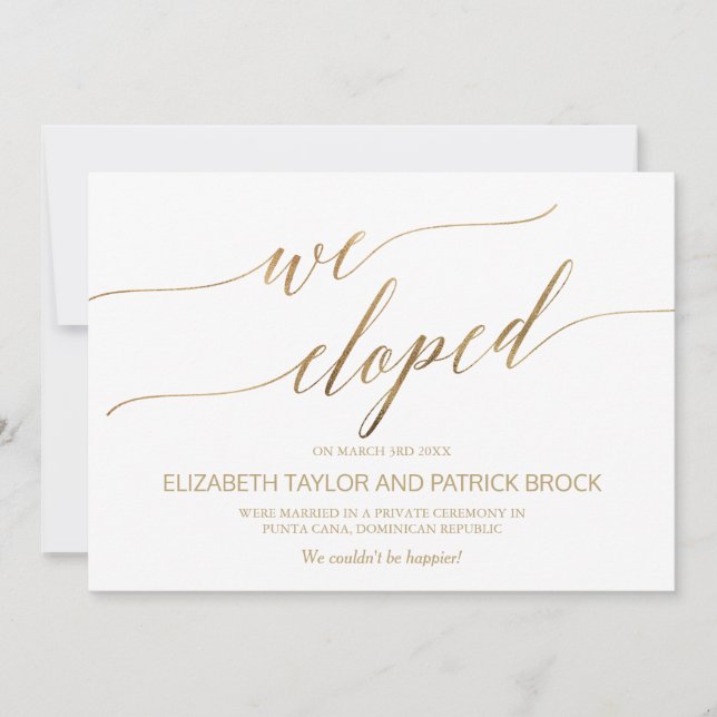 Elegant Guld Calligraphy Elopement Notification Meddelande (Framsida)