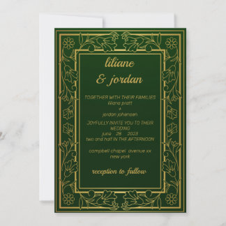 elegant guld calligraphy emerald grönt Bröllop Inbjudningar