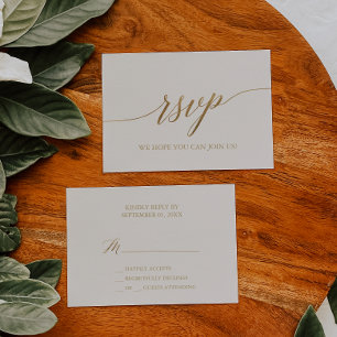 Elegant Guld Calligraphy   Enkel OSA kort i Elfenb