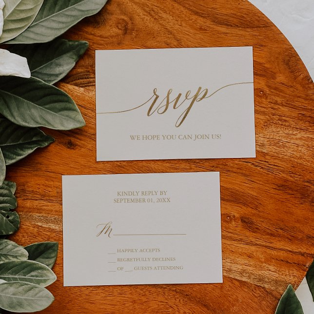 Elegant Guld Calligraphy | Enkel OSA kort i Elfenb (Skapare uppladdad)
