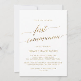Elegant Guld Calligraphy First Communion Inbjudningar