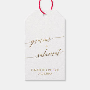 Elegant Guld Calligraphy Gracias and Salamat Presentetikett