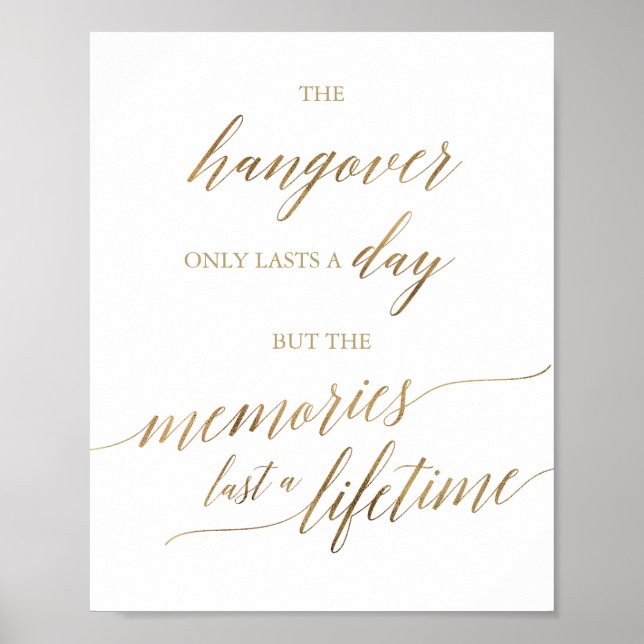 Elegant Guld Calligraphy Hangover & Memories-tecke Poster (Framsidan)