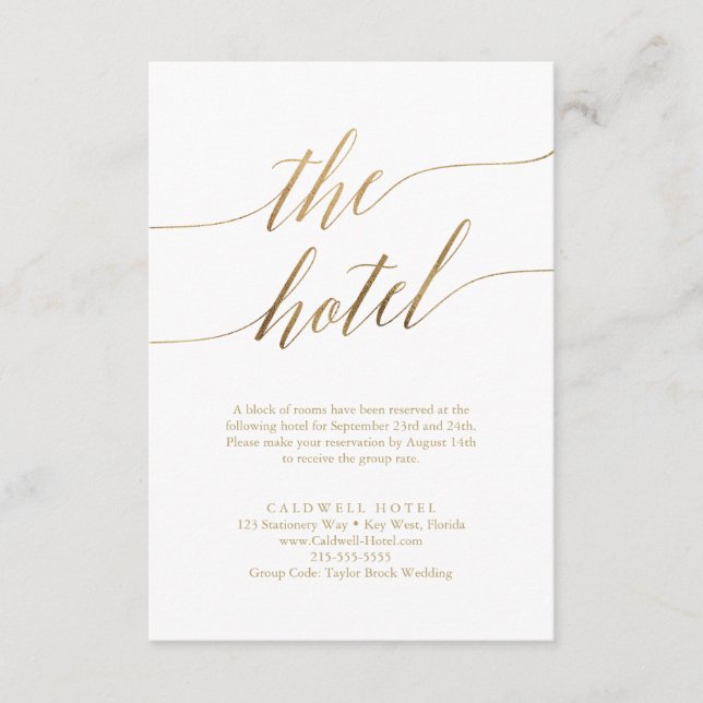 Elegant Guld Calligraphy Hotel-höljeskort Tilläggskort (Framsida)