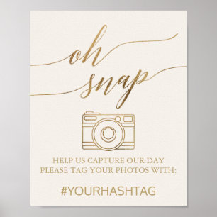 Elegant Guld Calligraphy Ivory Oh Snap-tecken Poster