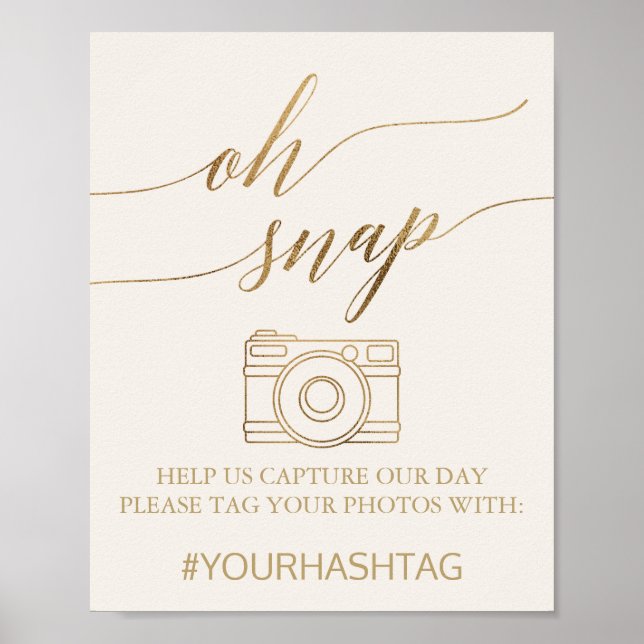 Elegant Guld Calligraphy | Ivory Oh Snap-tecken Poster (Framsidan)