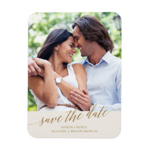 Elegant Guld Calligraphy Ivory Spara datumfoto i E Magnet