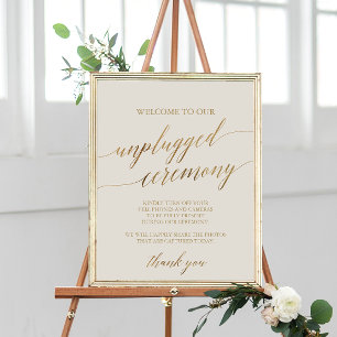 Elegant Guld Calligraphy Ivory Unplugged Ceremony Poster