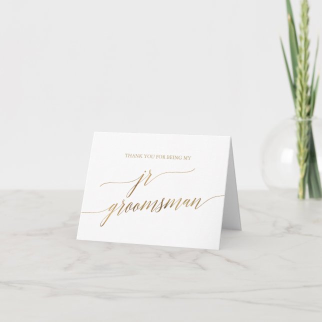 Elegant Guld Calligraphy Jr Groomsman Tack Kort (Framsida)