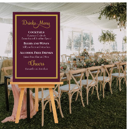 Elegant Guld Calligraphy Lila Drinks Menu