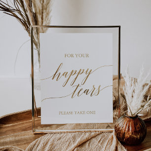 Elegant Guld Calligraphy Lycklig Tårar Tissue Sign Poster